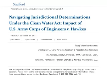 Navigating Jurisdictional Determinations  Under the Clean Water Act: Impact of U.S. Army Corps of