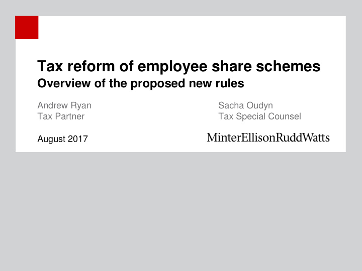 tax reform of employee share schemes