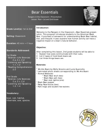 Bear Essentials Bear Essentials Rangers in the ClassroomPresentation Rangers in the