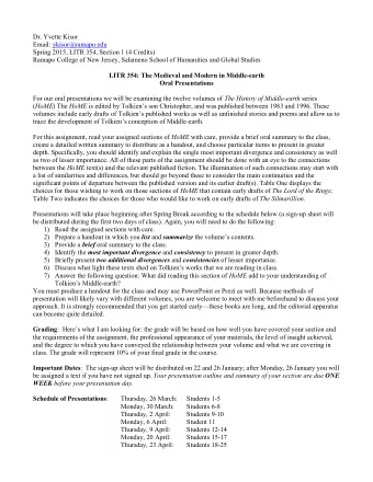 Dr. Yvette Kisor  Email: ykisor@ramapo.edu  Spring 2015, LITR 354, Section 1 (4 Credits)  Ramapo