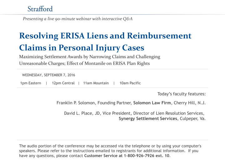 resolving erisa liens and reimbursement claims in
