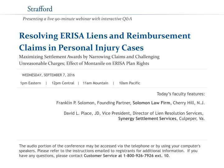 resolving erisa liens and reimbursement claims in