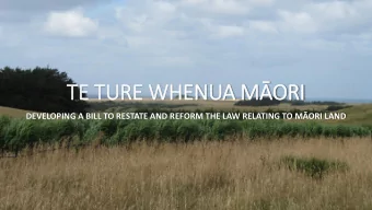 TE TURE WHENUA MORI DEVELOPING A BILL TO RESTATE AND REFORM THE LAW RELATING TO MORI LAND