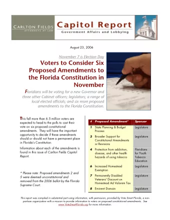 Voters to Consider Six  Proposed Amendments to  the Florida Constitution in November F loridians