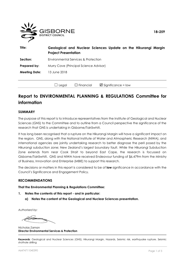 report to environmental planning regulations committee