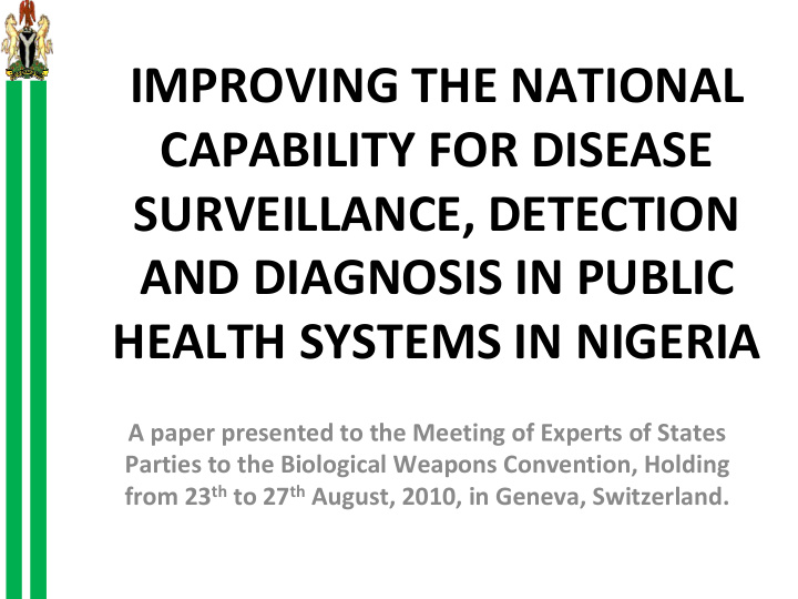 improving the national capability for disease
