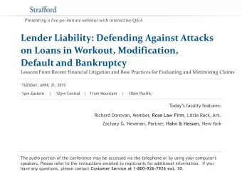 Default and Bankruptcy  Lessons From Recent Financial Litigation and Best Practices for Evaluating