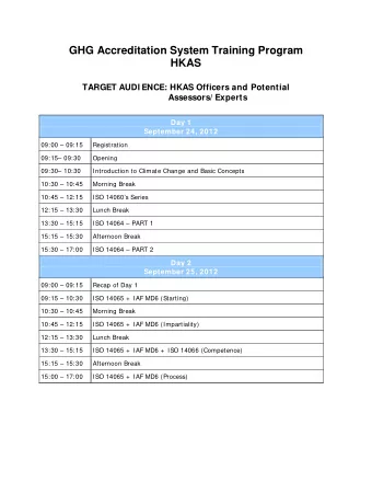 GHG Accreditation System Training Program  HKAS TARGET AUDI ENCE: HKAS Officers and Potential