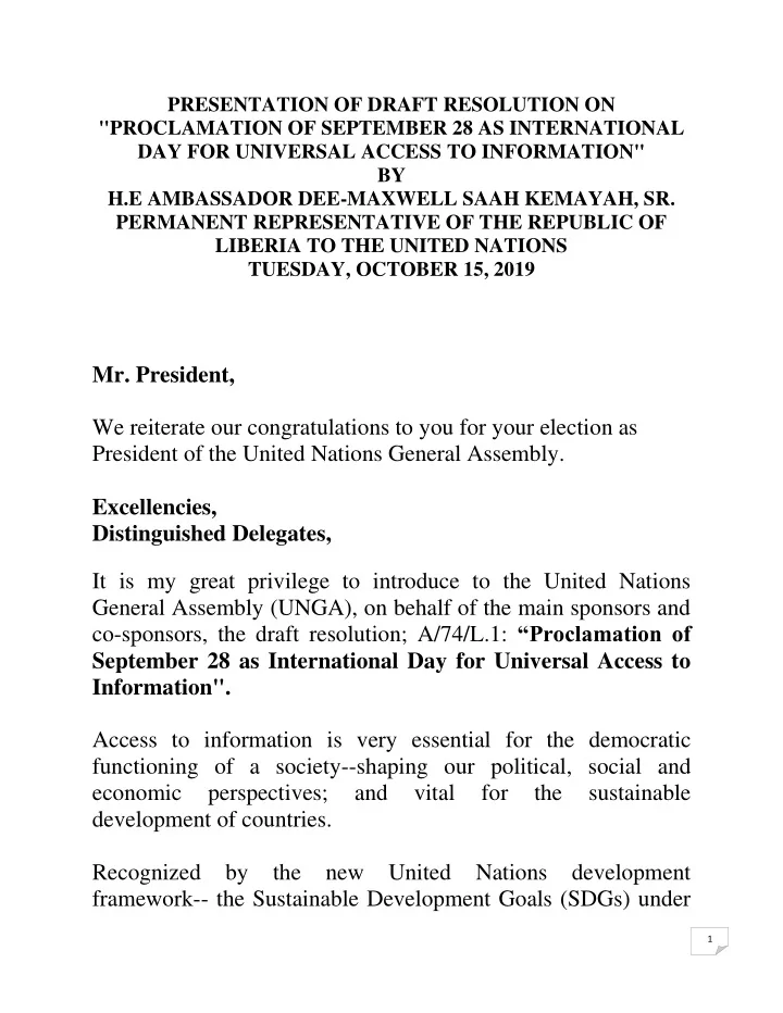 mr president we reiterate our congratulations to you for
