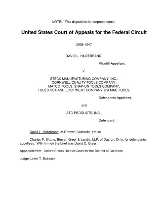 United States Court of Appeals for the Federal Circuit  2008-1047  DAVID L. HILDEBRAND,
