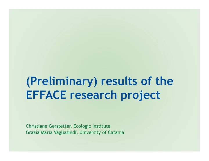 preliminary results of the preliminary results of the