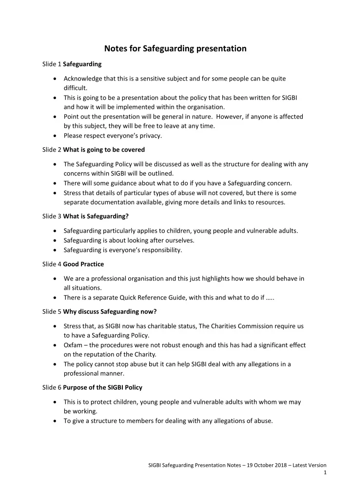 notes for safeguarding presentation