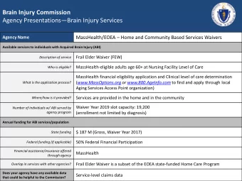 Agency Presentations  Brain Injury Services MassHealth/EOEA  Home and Community Based