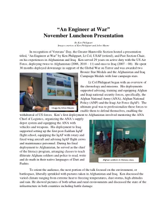 An Engineer at War   November Luncheon Presentation  By Ken Philippart  Images courtesy of