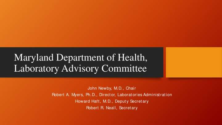 maryland department of health laboratory advisory