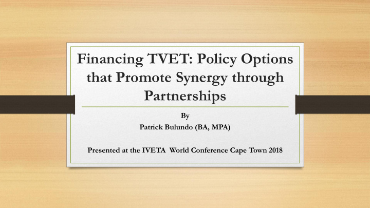 financing tvet policy options