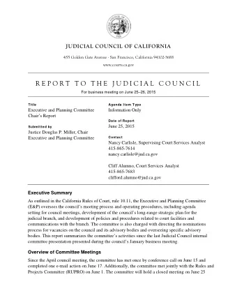 R E P O R T  T O  T H E  J U D I C I A L  C O U N C I L  For business meeting on June 2526, 2015