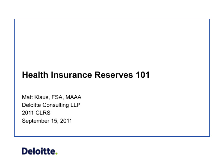 health insurance reserves 101