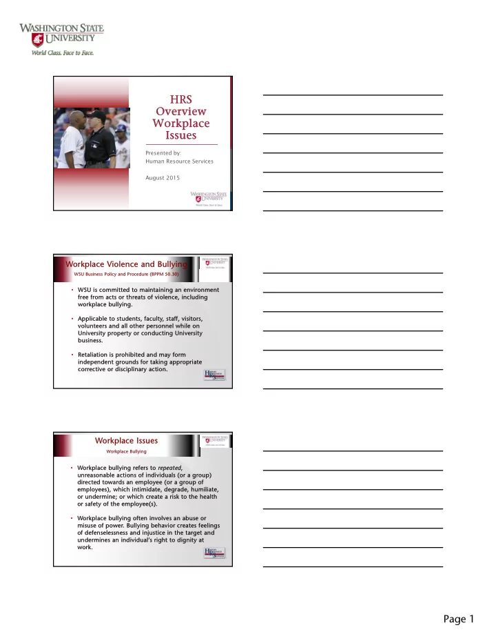 hrs hrs overview overview workplace workplace issues