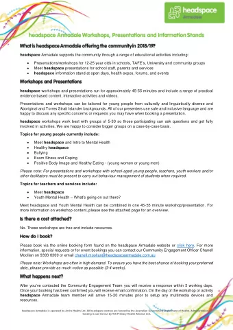 headspace Armadale supports the community through a range of educational activities including: