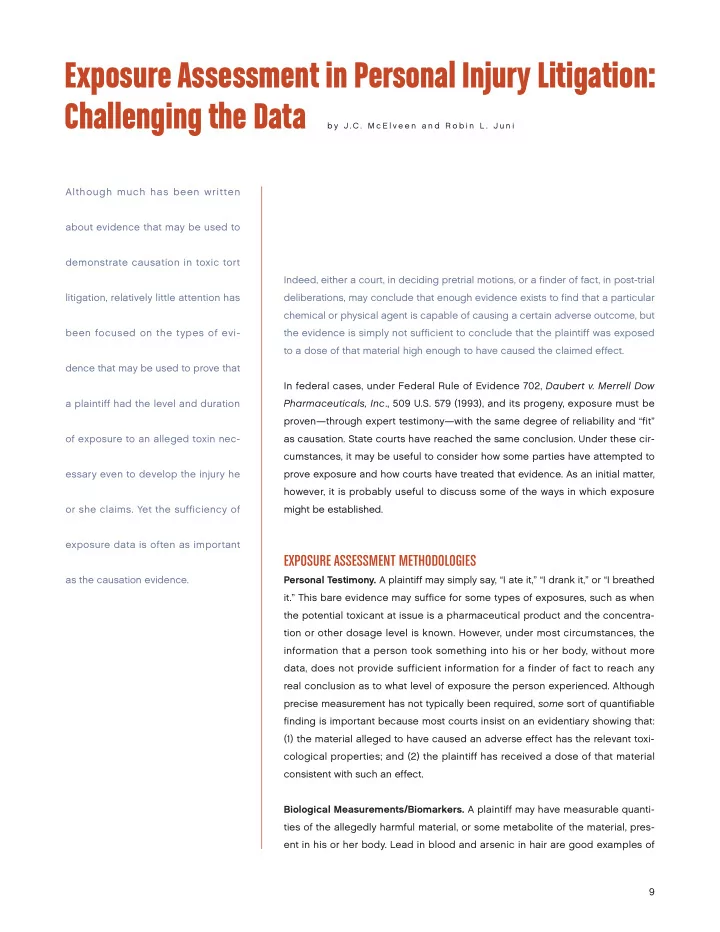 exposure assessment in personal injury litigation