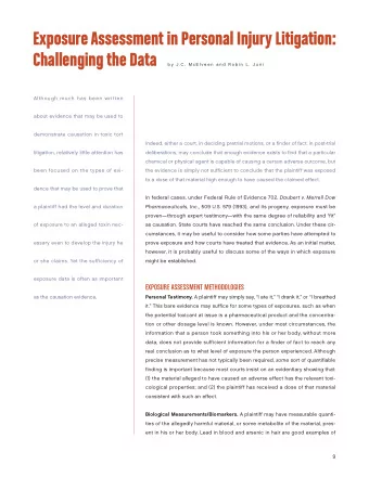 Exposure Assessment in Personal Injury Litigation:  Challenging the Data  however, it is probably