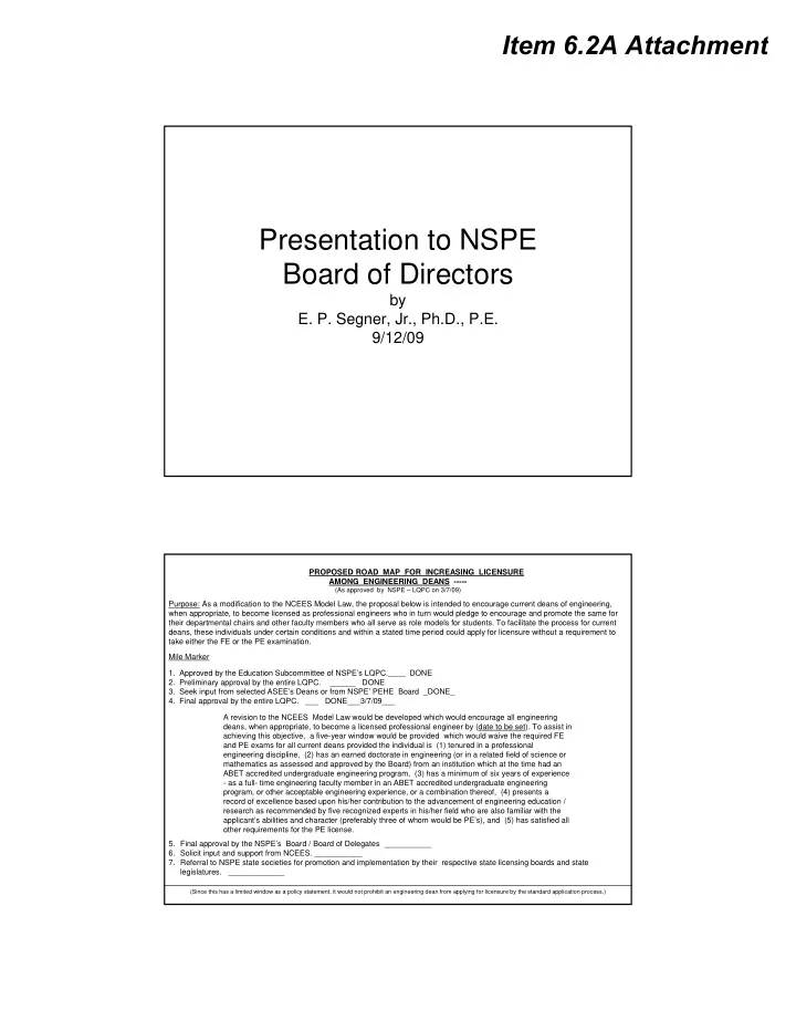 presentation to nspe board of directors