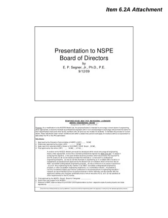 Presentation to NSPE  Board of Directors  by  E. P. Segner, Jr., Ph.D., P.E.  9/12/09  PROPOSED