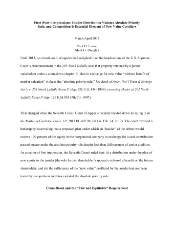 First (Post-) Impressions: Insider Distribution Violates Absolute Priority  Rule, and Competition