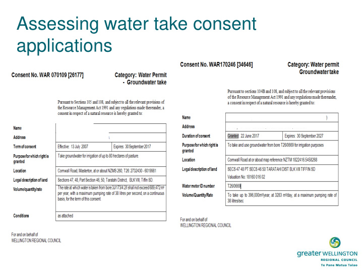 assessing water take consent