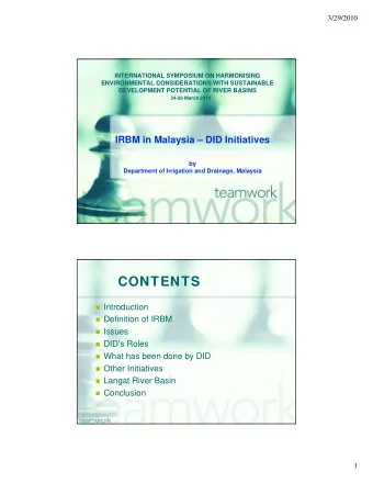 CONTENTS  Introduction  Definition of IRBM  Issues  DIDs Roles  What has been