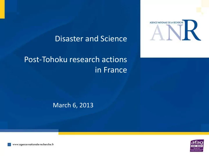 disaster and science post tohoku research actions in