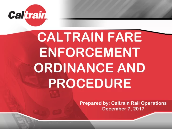 caltrain fare enforcement ordinance and procedure