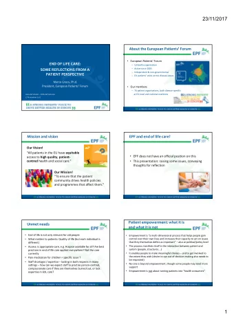 23/11/2017  About the European Patients Forum  European Patients Forum  END OF LIFE CARE: