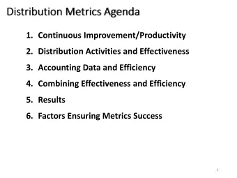 Distribution Metrics Agenda  1. Continuous Improvement/Productivity  2. Distribution Activities and