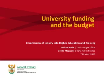 University funding  and the budget  Commission of Inquiry into Higher Education and Training