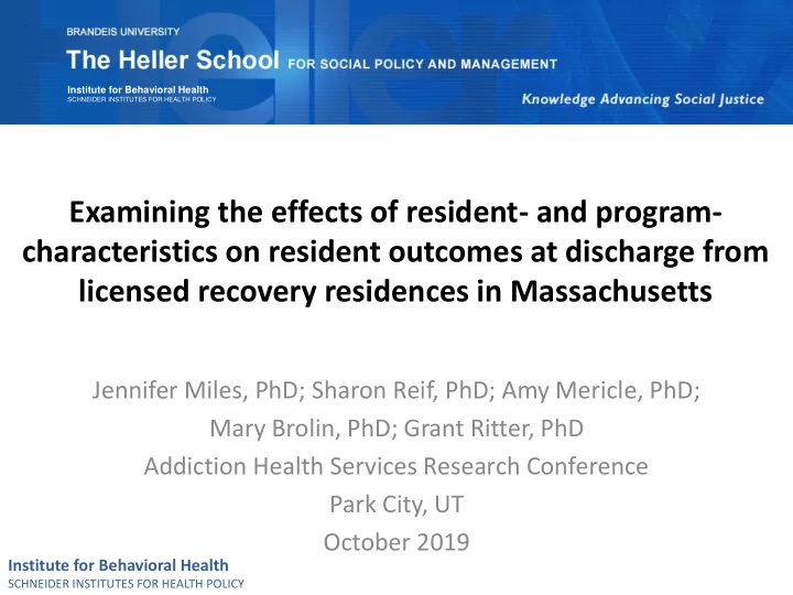 characteristics on resident outcomes at discharge from