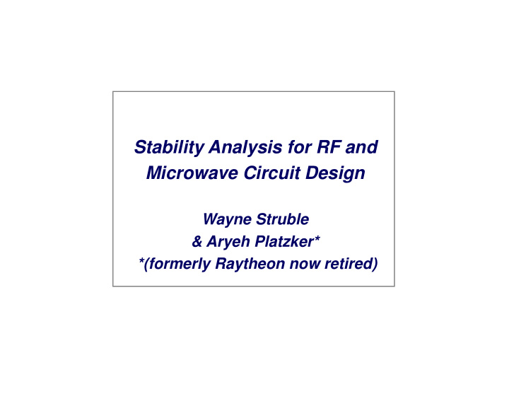 stability analysis for rf and microwave circuit design