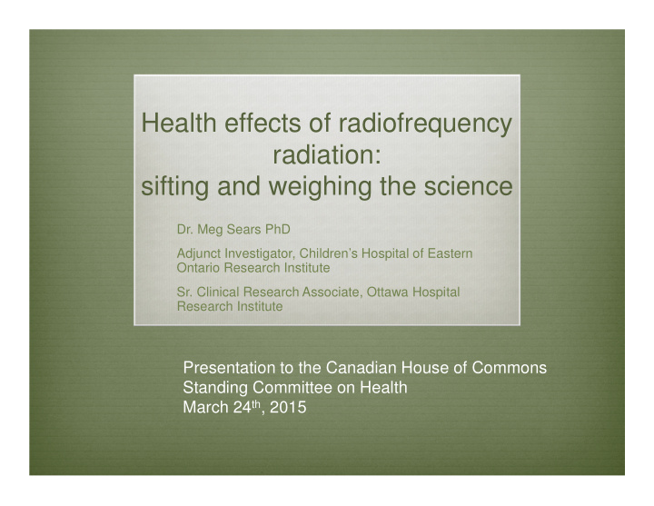 health effects of radiofrequency radiation sifting and