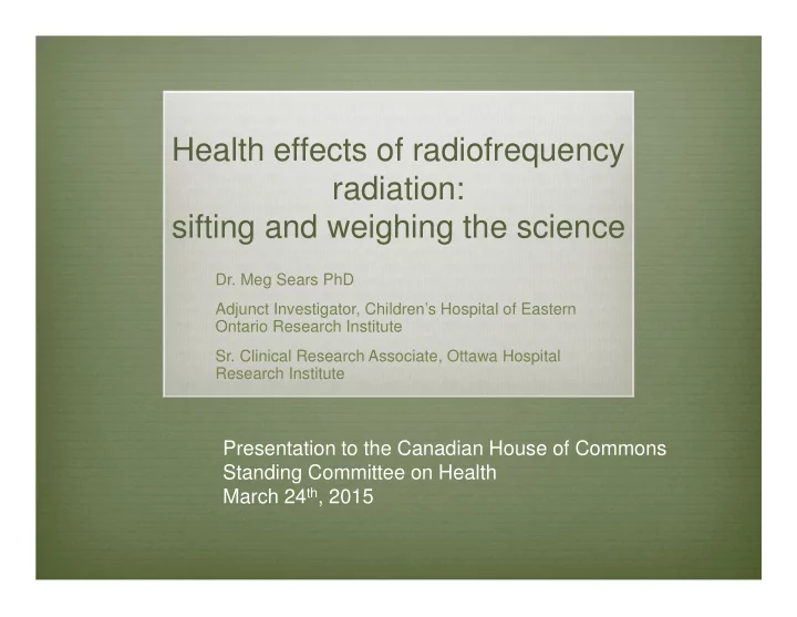 health effects of radiofrequency radiation sifting and