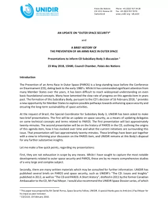 CH-1211 Geneva 10  Fax +41 (0)22 917 0176 www.unidir.org  @unidir  Switzerland AN UPDATE ON