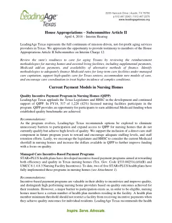 House Appropriations  Subcommittee Article II April 4, 2018  Interim Hearing  LeadingAge