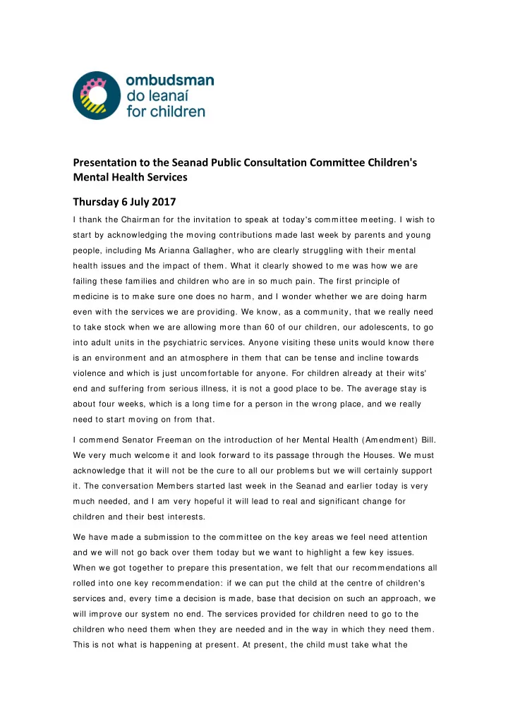 presentation to the seanad public consultation committee