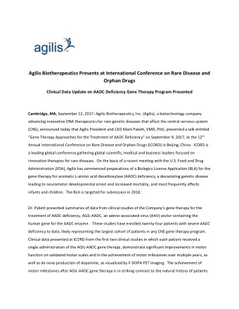Agilis Biotherapeutics Presents at International Conference on Rare Disease and  Orphan Drugs