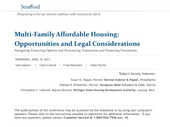 Multi-Family Affordable Housing:  Opportunities and Legal Considerations  Navigating Financing