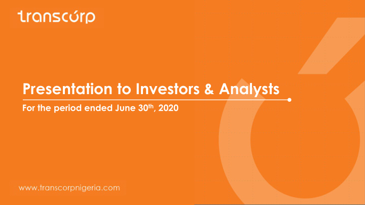 presentation to investors analysts