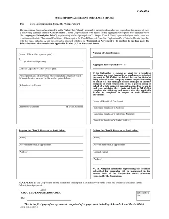 LEGAL_CAL:11222971.2  - 2 -  CANADA TERMS AND CONDITIONS OF SUBSCRIPTION FOR  CLASS B SHARES OF