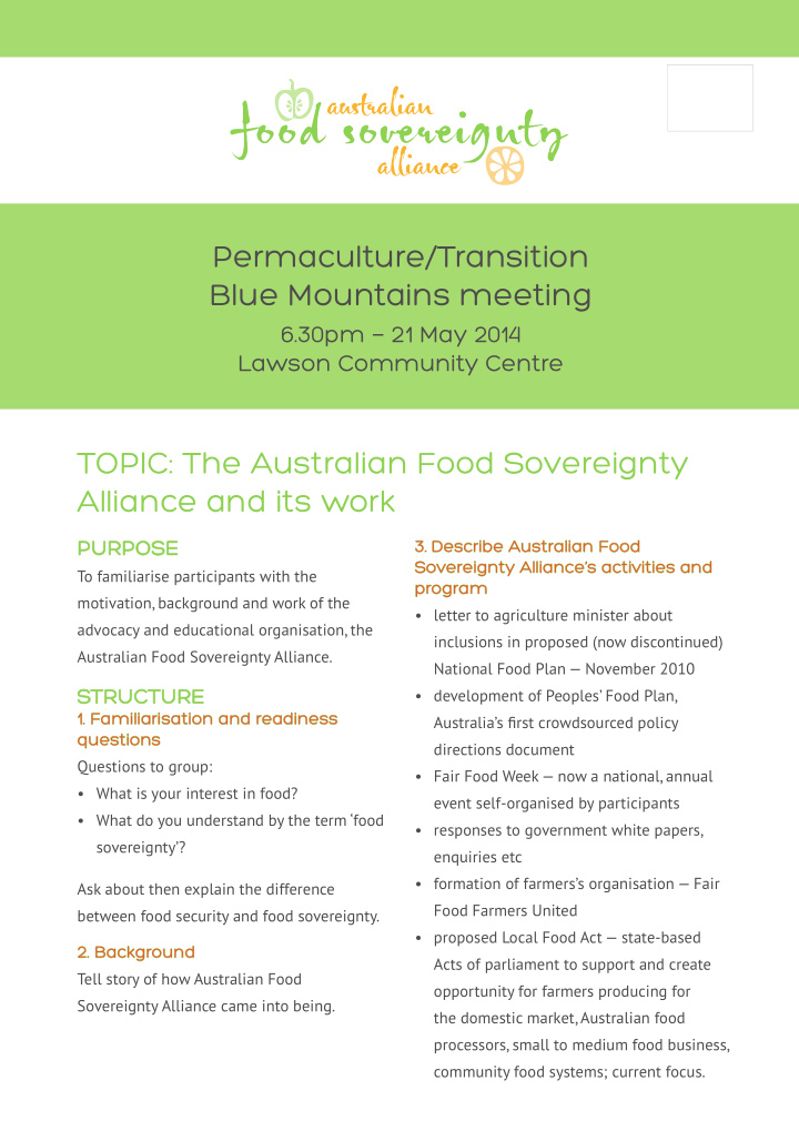 permaculture transition blue mountains meeting