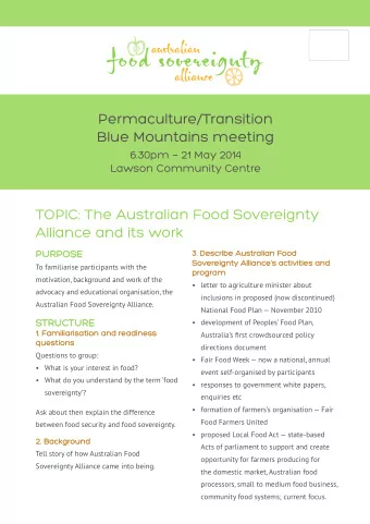 Permaculture/Transition  Blue Mountains meeting  6.30pm  21 May 2014  Lawson Community Centre