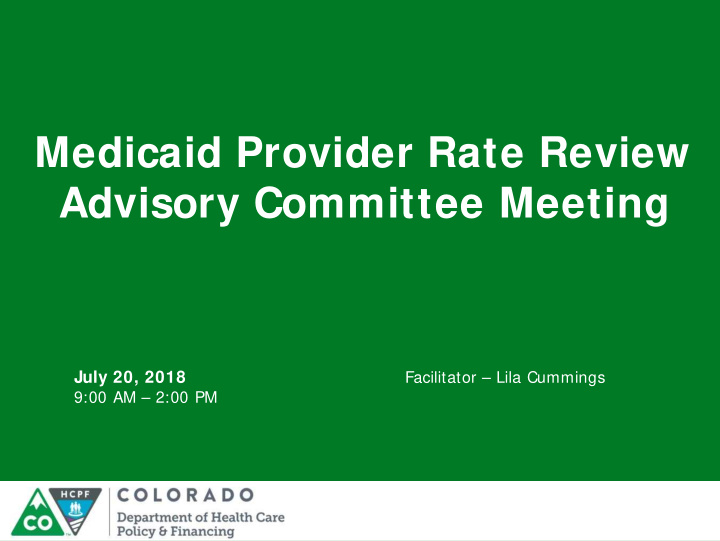 medicaid provider rate review advisory committee meeting